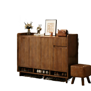 鞋柜家用门口入户储物收纳柜一体靠墙玄关柜实木生态板大容量鞋架