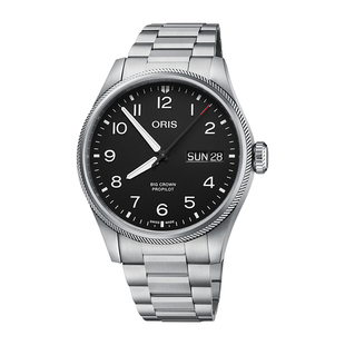 oris豪利时诺曼底飞行员腕表 瑞士752机械芯男士黑盘钢带手表44mm