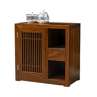 新中式乌金木实木茶水柜茶台边柜侧柜边几茶室烧水壶一体客厅靠墙