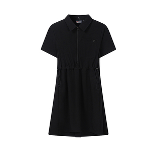 FILA 斐乐官方女梭织连衣裙26秋新款休闲防晒收腰短袖衬衫polo裙