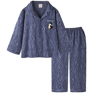 睡衣男款2026新款春秋纯棉大码长袖长裤套装可外穿企鹅男士家居服