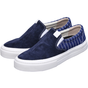 BLESS SHOE Japanese denim夏季丹宁牛仔懒人鞋 真皮拼色休闲板鞋