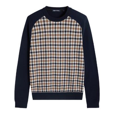 【100%绵羊毛】男格纹长袖针织衫