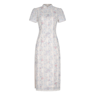 固执中式盘扣蕾丝短袖改良旗袍