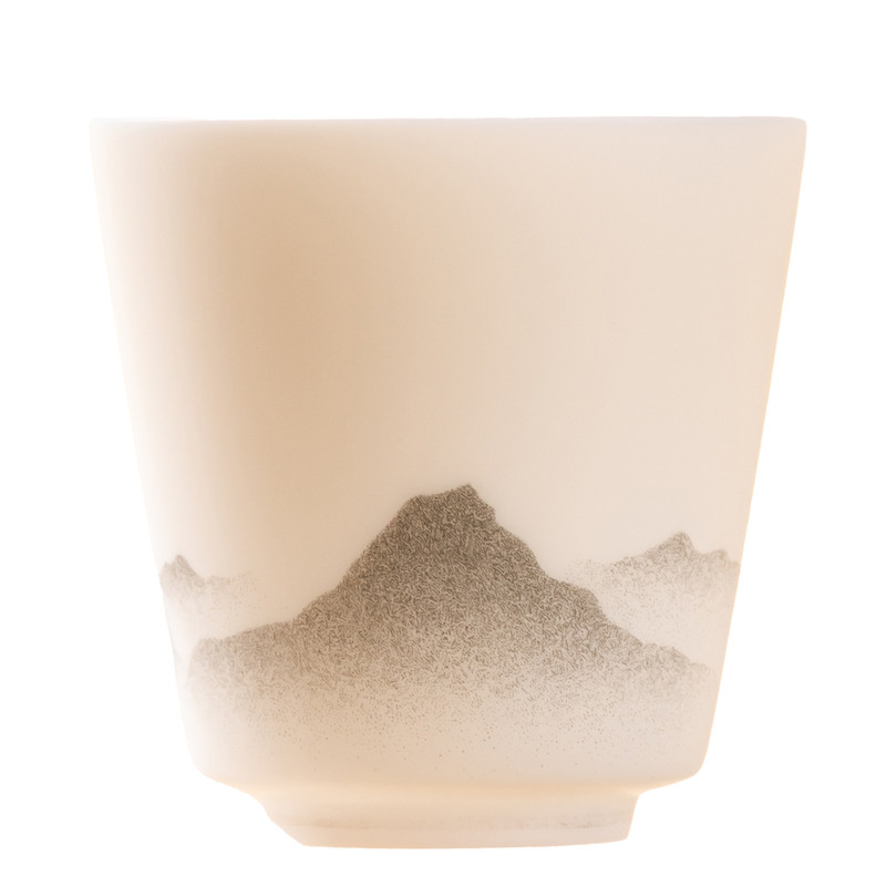 蘇田羊脂玉瓷素烧茶杯德化白瓷功夫茶具水墨远山中国风品茗杯