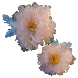 绢纱烫花鹅黄森系芙蓉芍药花朵边夹美美唐风明汉服侧边发夹古风