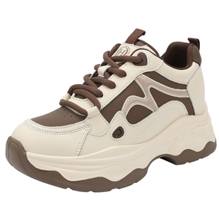 红粉知己2026春新款百搭增高7CM厚底老爹鞋女加绒保暖休闲运动鞋