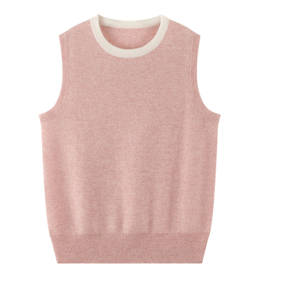 撞色圆领无袖羊绒背心女秋冬打底