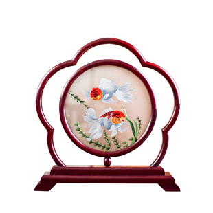 苏绣摆件中式桌面装饰台屏高档国风客厅玄关双面刺绣摆台特色礼品