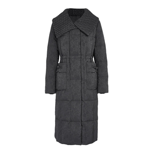 马天奴女冬季新款黑色提花翻领长款羽绒服加厚鹅绒保暖新中式外套