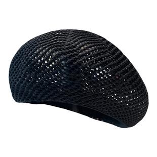 米色帽子女款2026新款夏天镂空透气贝雷帽百搭显脸小轻薄款画家帽