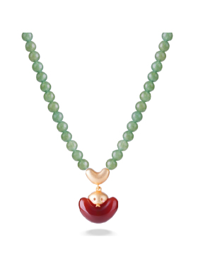 宝得意红玛瑙绿玉串珠项链复古精致项链配饰女款高级串珠礼物