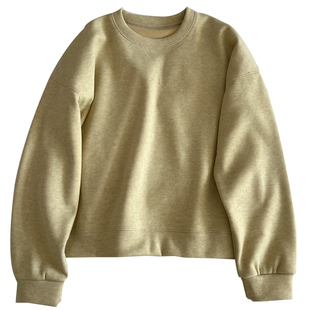 显白黄色~韩系简约加绒圆领套头卫衣女宽松慵懒运动休闲外套冬新