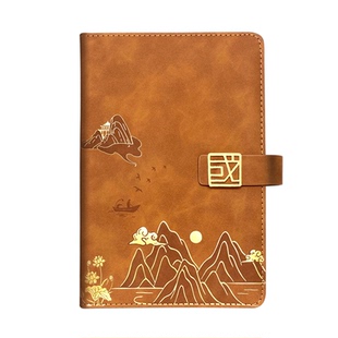 高颜值国潮笔记本定制可印logo企业商务礼品a5记事本加厚2025新款简约搭扣b5日记本文创山水图案办公手账本子