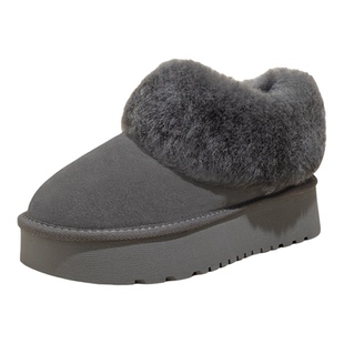 灰色厚底雪地靴女2025新款懒人一脚蹬保暖棉鞋加绒加厚女鞋毛毛鞋