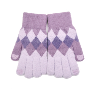 手套女秋冬触屏保暖手套流行时尚菱形高品质优质针织五指全指手套