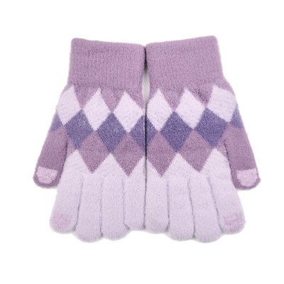 手套女秋冬触屏保暖手套流行时尚菱形高品质优质针织五指全指手套