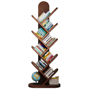 实木树形书架落地多层置物架客厅角落靠墙一体窄架不占地方小书柜