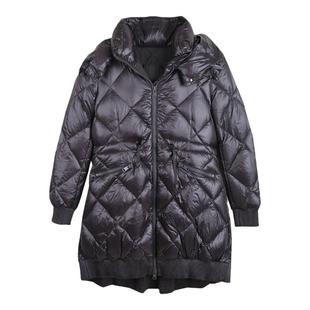 超值README读我女款修身菱型中长款带帽羽绒服11419532