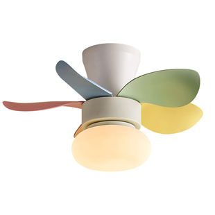 儿童房风扇灯女孩小卧室房间奶油风原木吊扇灯静音小尺寸小型风扇