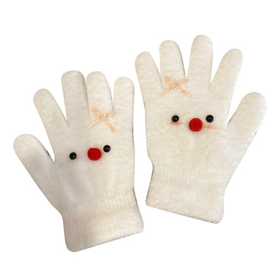 害羞小雪人手套女2025新款冬季可爱甜美毛绒保暖防寒加厚学生骑行