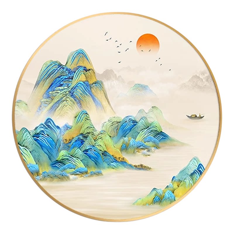 5d江山如画钻石画方钻圆形玄关山水粘贴砖点钻十字绣满钻新款卧室