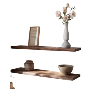 侘寂风实木一字板置物架多层收纳架壁挂客厅书架展示架餐厅储物架