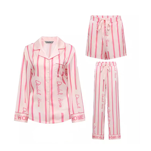 DIMDEVL汀黛2025秋季家居服套装粉红芭比乐园条纹冰丝睡衣女款