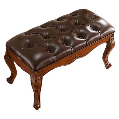 美式换鞋凳实木长条凳脚踏沙发凳欧式进门卧室床尾凳真皮试穿鞋凳