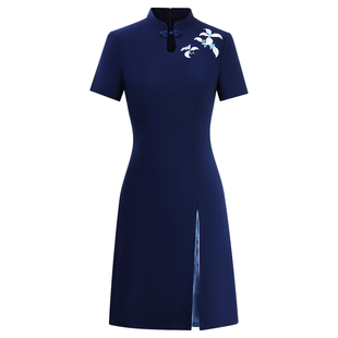 旗袍女新中式茶艺师旗袍新中式改良旗袍售楼部工装裙职业连衣裙女