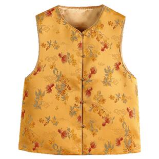 新中式国风马甲坎肩女真丝宋锦唐装上衣外套提花圆领无袖马夹春季