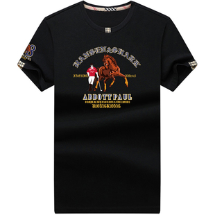 正品保罗高档圆领纯棉t恤短袖男款宽松夏季丝光棉休闲大码体恤潮T