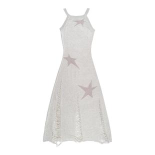 QUORRA S CHORD针织毛衣星星提花连衣裙无袖背心吊带破洞长裙