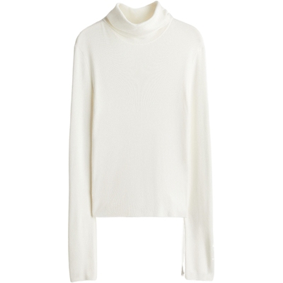 HM女装毛针织衫秋季修身圆高领罗纹针织长袖上衣1254597