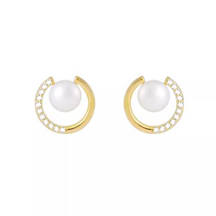 圆环珍珠耳钉2026年新款爆款锆石S925纯银耳饰耳夹轻奢高级感气质