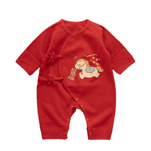 马宝宝连体衣婴儿过年和尚服纯棉无骨套装生肖中国风长袖