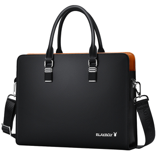 花花公子男士手提公文包男款真皮电脑包商务大容量出差斜挎单肩包