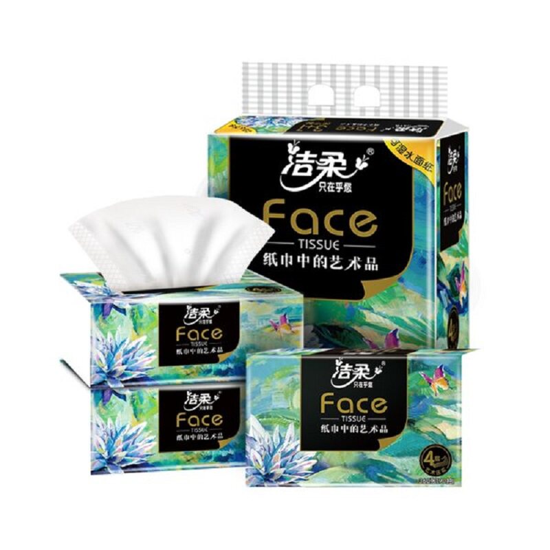 洁柔油画抽纸80抽无香面巾卫生纸餐巾纸4层加厚可湿水不破家用整