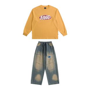 ROCKYROAD童装品牌字母涂鸦长袖圆领T恤街头潮牌休闲纯棉打底衫