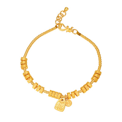 明牌珠宝古法黄金回纹福牌链