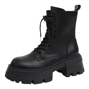 真皮厚底增高马丁靴女2026新款春秋薄款百搭复古英伦风爆款短靴子