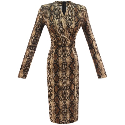 V领气质收腰蟒纹连衣裙