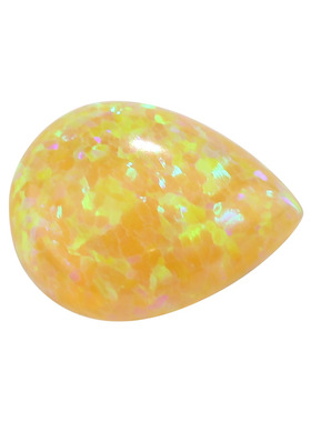 梨形平底素面澳宝黄色绿彩裸石OPAL 水滴形合成欧泊石宝石OP28