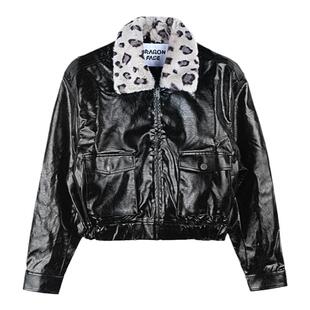 【董雨霏同款】龙脸DRAGONFACE秋季复古夹克亮皮可拆卸毛领夹克