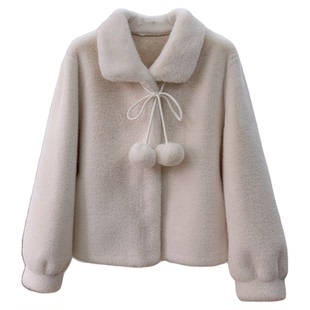 软萌小球球!仿天鹅绒貂皮大衣短款环保皮草冬季毛毛外套女小个子