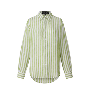 VER TOW 2026早春高知风条纹亚麻衬衫 松弛感通勤显瘦长袖女上衣