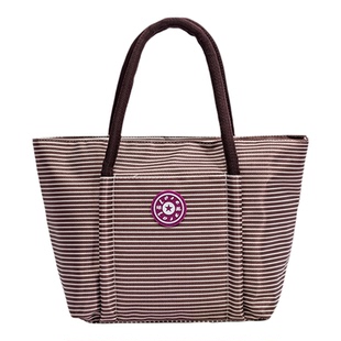 手提包包大容量防水购物袋女包防水拉链单肩包条纹妈咪包饭盒袋