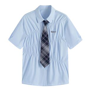 King Prince拉褶通勤衬衫女短袖设计感小众潮流宽松休闲衬衣