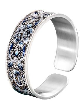 九乐足银999牡丹编织手镯