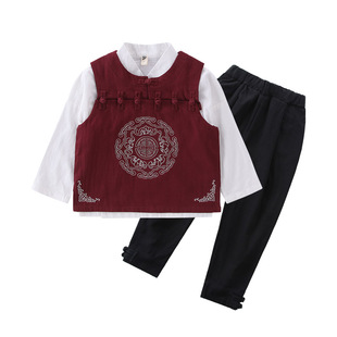 男童汉服秋装儿童复古马甲唐装女童古装套装春秋款背心中国风童装